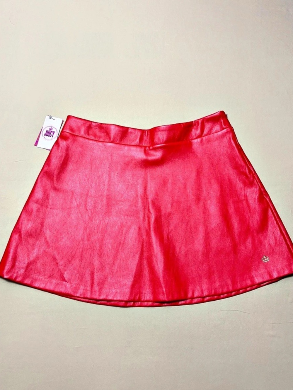 NWT Juicy Couture Women’s Bright Red Faux Leather A-Line Mini Skirt Size Large